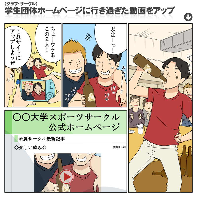 問題行動：学生団体（クラブ・サークル）ホームページに行き過ぎた動画をアップ